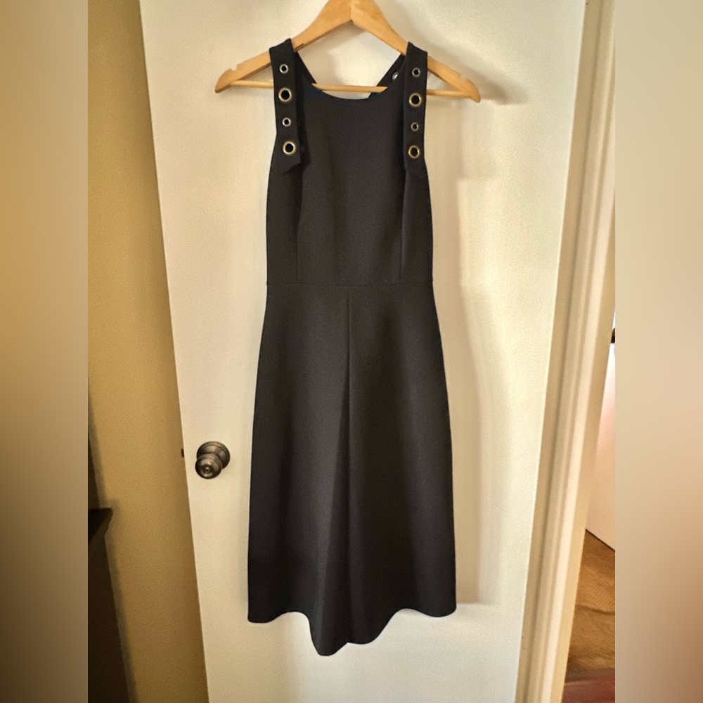 BCBGMaxAzria Black Midi Dress with Grommet Detail